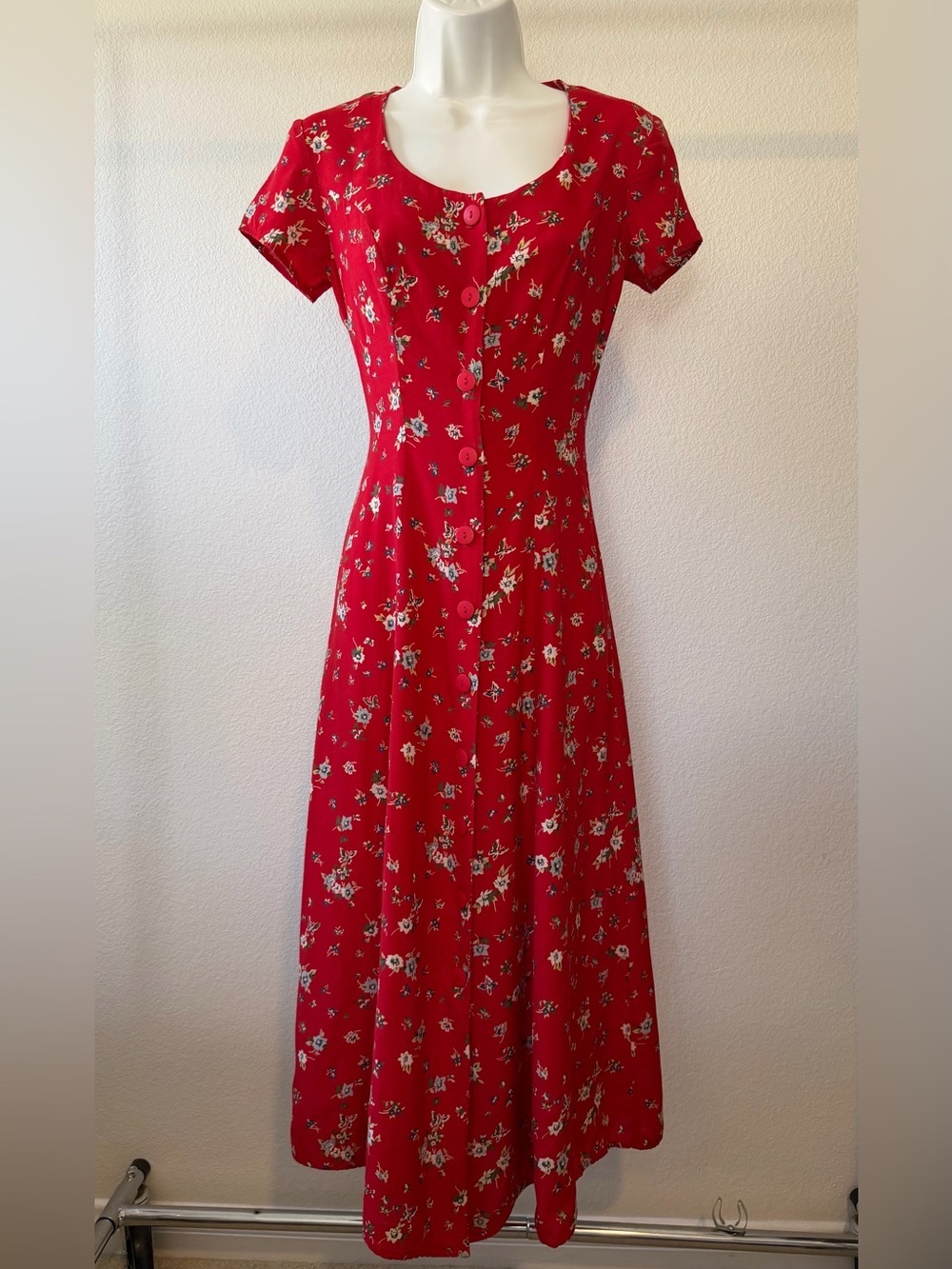 Vintage Red Floral Maxi Sundress Size XS